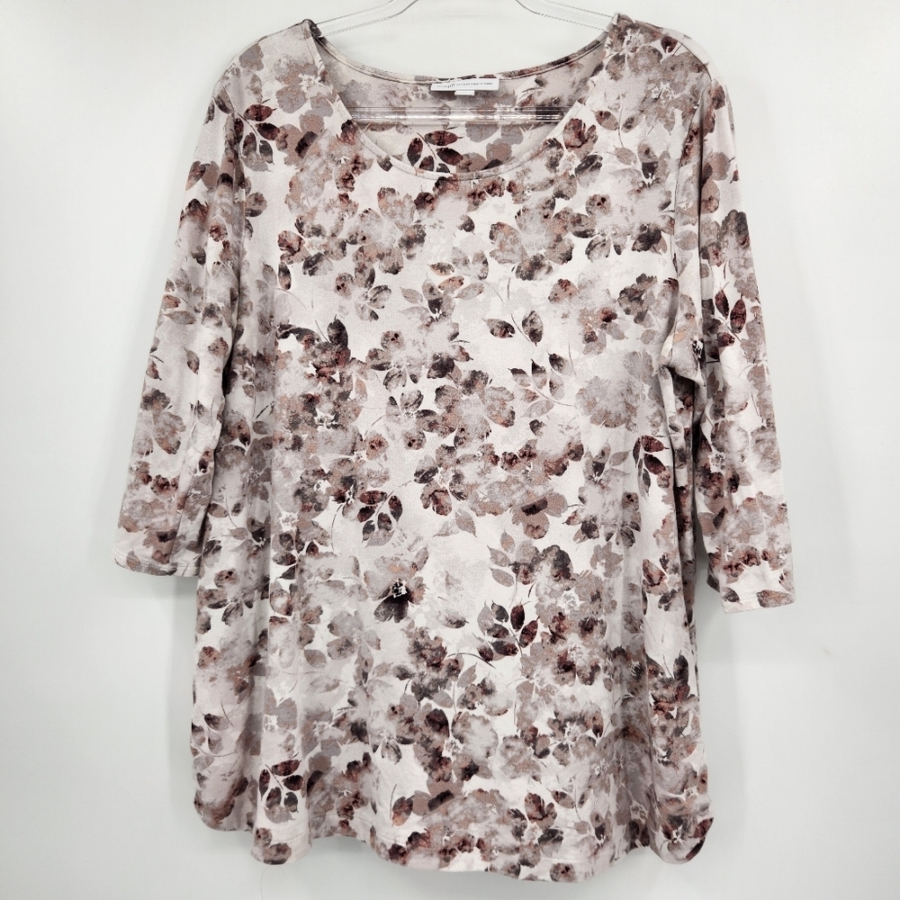 J. Jill PureJill Affinity French Terry Floral Top Womens Size XL White Neutral